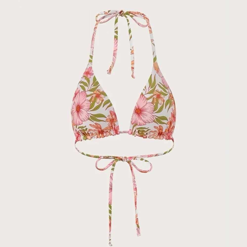 Pink Floral Triangle Halter High Cut Bikini Set - Picture 5 of 7